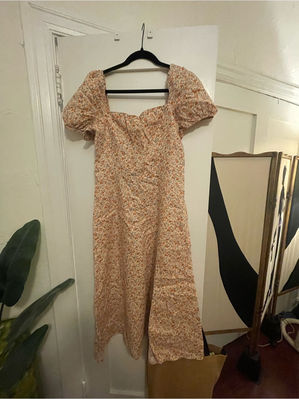 Reformation Floral Puff-Sleeve Midi Dress in Peach